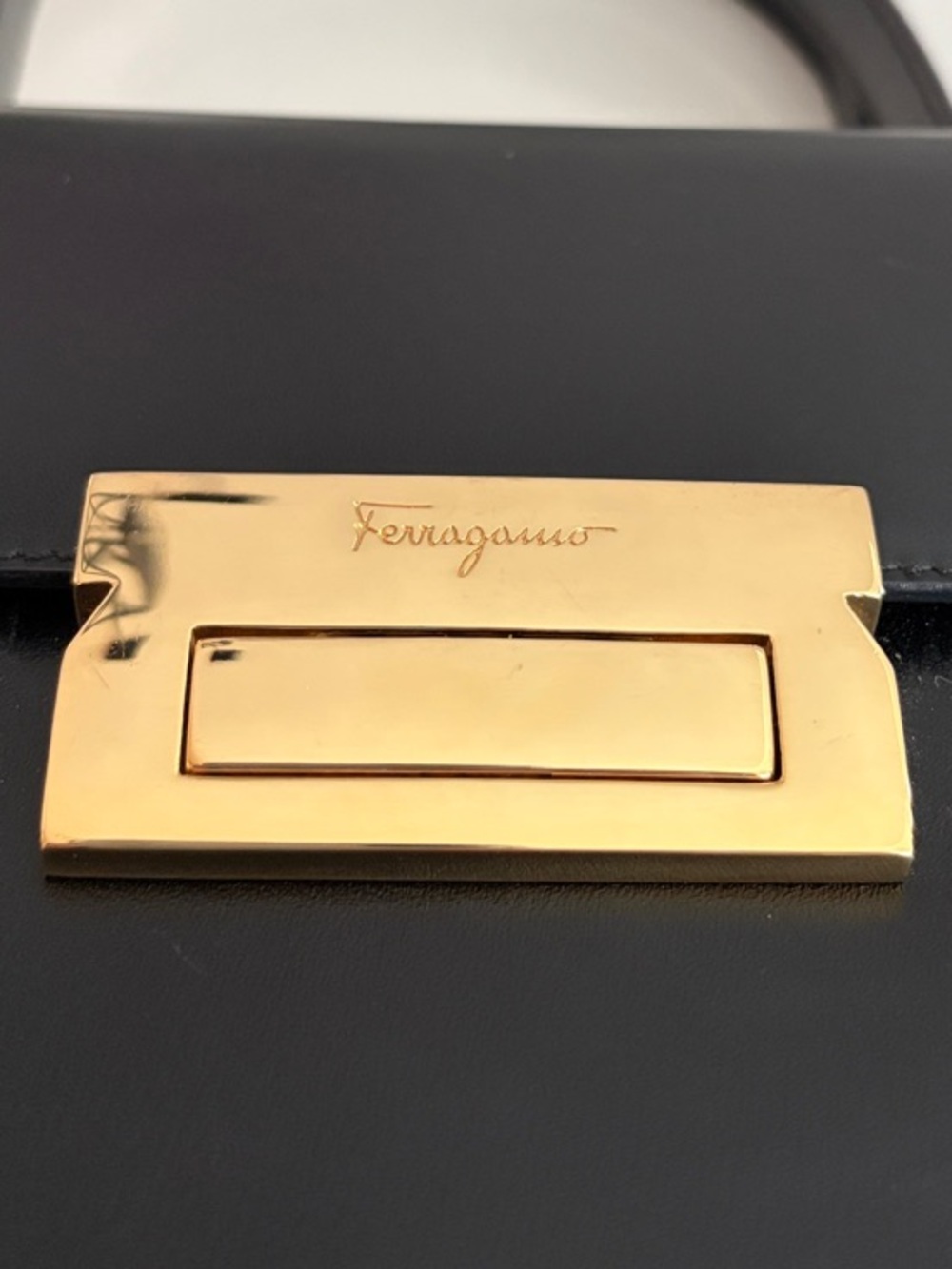 Vintage Ferragamo black Leather Top-Handle Crossbody Bag with Gold Hardware - Picture 2 of 7